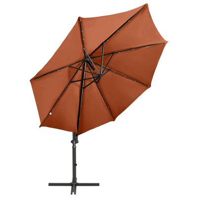 vidaXL Cantilever Umbrella with Pole and LED Lights Terracotta 300 cm