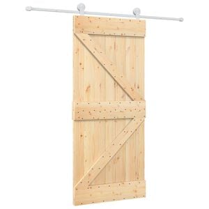 vidaXL Sliding Door 90 x 210 cm Solid Pine Wood Natural and White