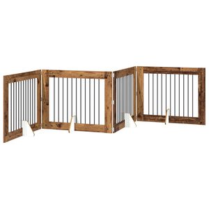 vidaXL Foldable Dog Gate with Stands 4 pcs Old Wood 401 cm