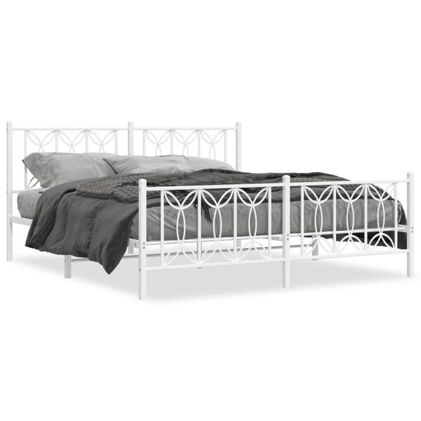 vidaXL Metal Bed Frame without Mattress with Footboard White 183x213cm