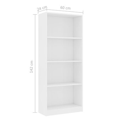 vidaXL 4-Tier Book Cabinet White 60x24x142 cm Engineered Wood