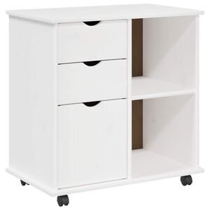 vidaXL Rolling Cabinet 63.5 x 39 x 65.5 cm Solid Pine Wood White