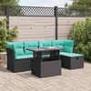 vidaXL 6 Piece Garden Sofa Set with Cushions Black Poly Rattan Acacia