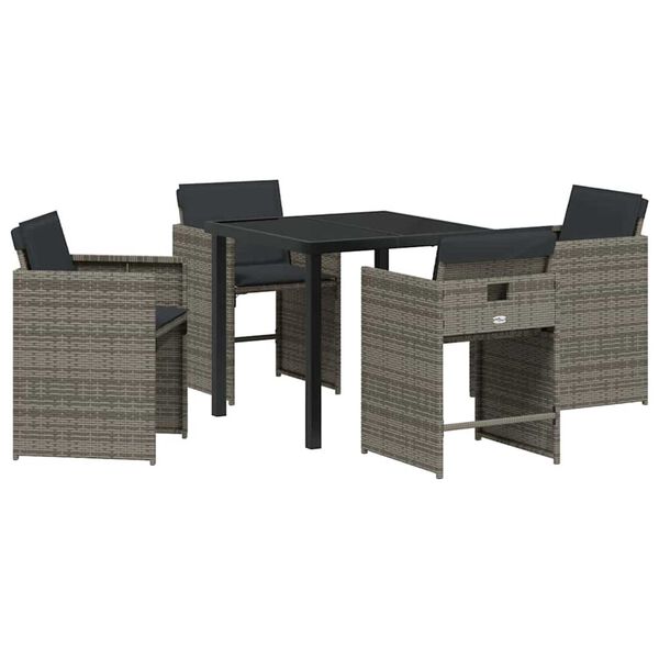 vidaXL Garden Dining Set 5 pcs Grey Poly Rattan