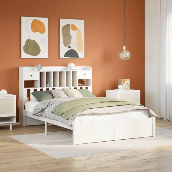 vidaXL Bookcase Bed without Mattress White 150x200cm King Size Solid Wood Pine