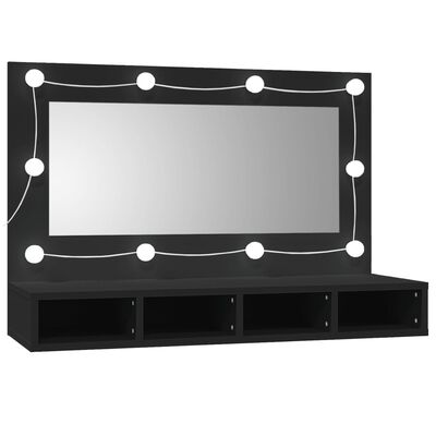 vidaXL Mirror Cabinet with LED Black 90x31.5x62 cm
