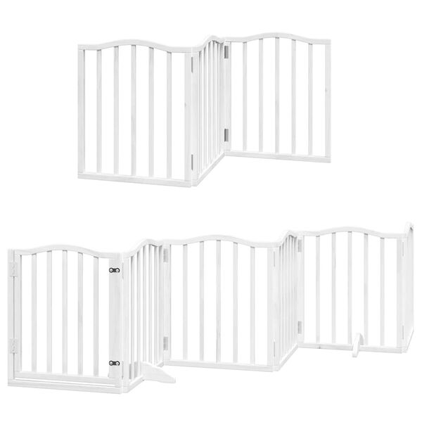 vidaXL Dog Gate with Door Foldable 12 Panels White 600 cm Poplar Wood