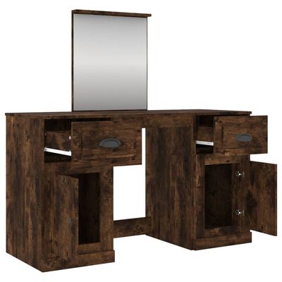 vidaXL Dressing Table with Mirror Smoked Oak 130x50x132.5 cm