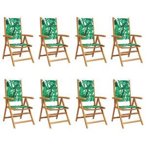 vidaXL Reclining Garden Chairs 8 pcs Green Fabric and Solid Wood