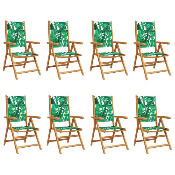 vidaXL Reclining Garden Chairs 8 pcs Green Fabric and Solid Wood