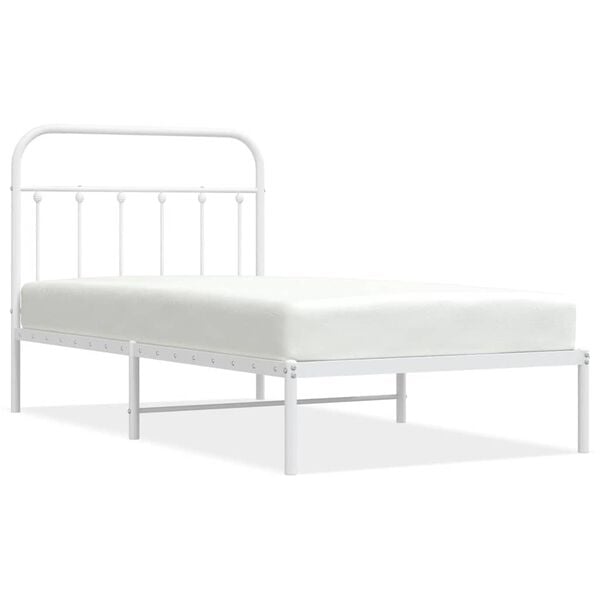 vidaXL Metal Bed Frame without Mattress with Headboard White 100x190cm