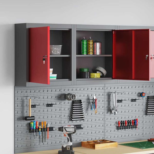 vidaXL Tool Cabinet with Shelf with Lock Red and Grey 50 x 20 x 55 cm