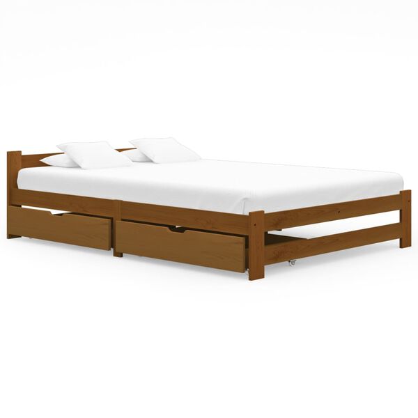 vidaXL Bed Frame without Mattress Honey Brown Solid Wood 140x200 cm (322008+321987)