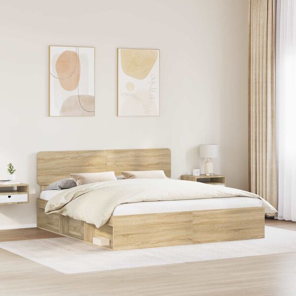 vidaXL Bed Frame with Headboard Sonoma 200 x 200 cm Solid Pine Wood
