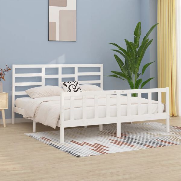 vidaXL Bed Frame without Mattress White 180x200 cm Super King Solid Wood