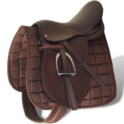 Horse Riding Saddle Set 17.5" Real Leather Brown 18 cm