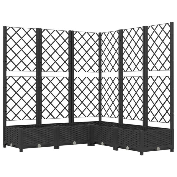 vidaXL Garden Planter with Trellis Black 120x120x121.5 cm PP