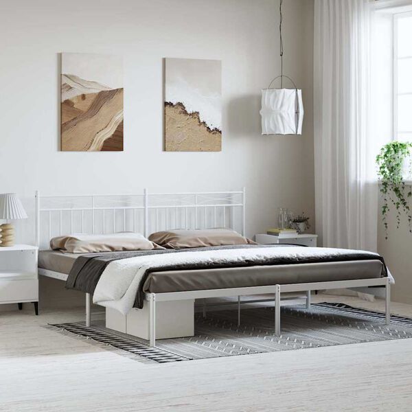 vidaXL Metal Bed Frame without Mattress with Headboard White 193x203cm