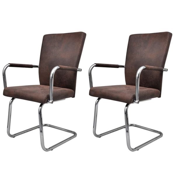 vidaXL Cantilever Dining Chairs 2 pcs Brown Faux Leather