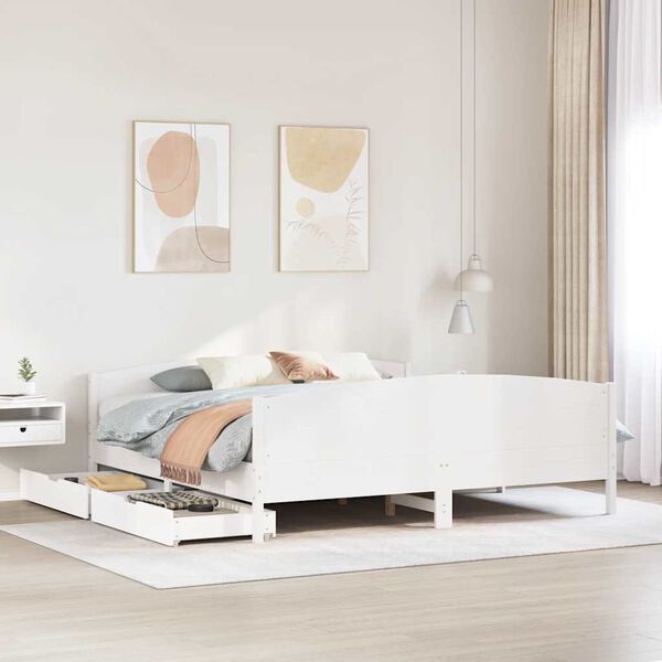vidaXL Bed Frame without Mattress White 180x200 cm Super King Solid Wood Pine