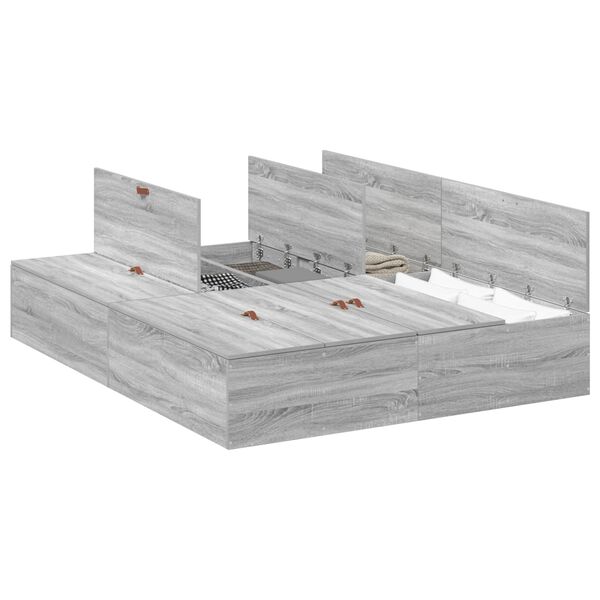 vidaXL Storage Bed Frame Grey Sonoma 160 x 200 cm Engineered Wood