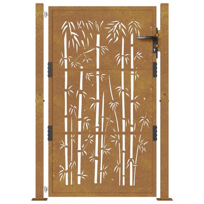 vidaXL Garden Gate 105x130 cm Corten Steel Bamboo Design