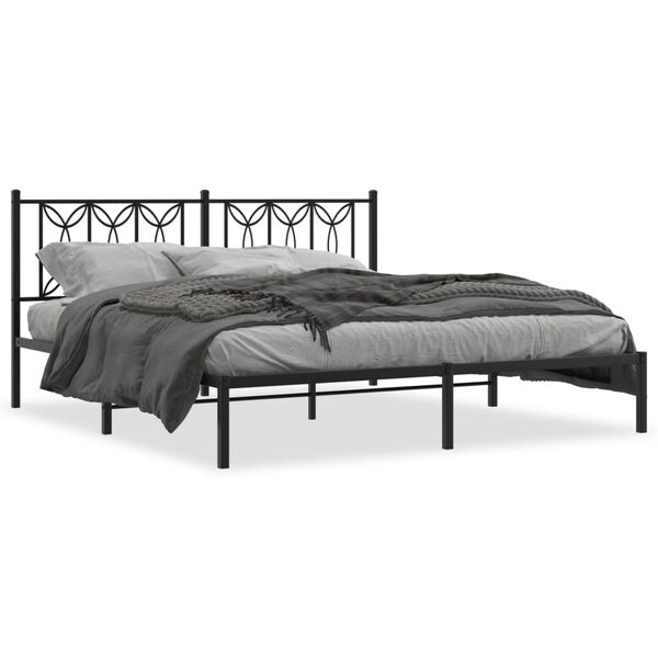 vidaXL Metal Bed Frame without Mattress with Headboard Black 180x200cm