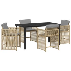 vidaXL Garden Dining Set 5 pcs Beige Poly Rattan