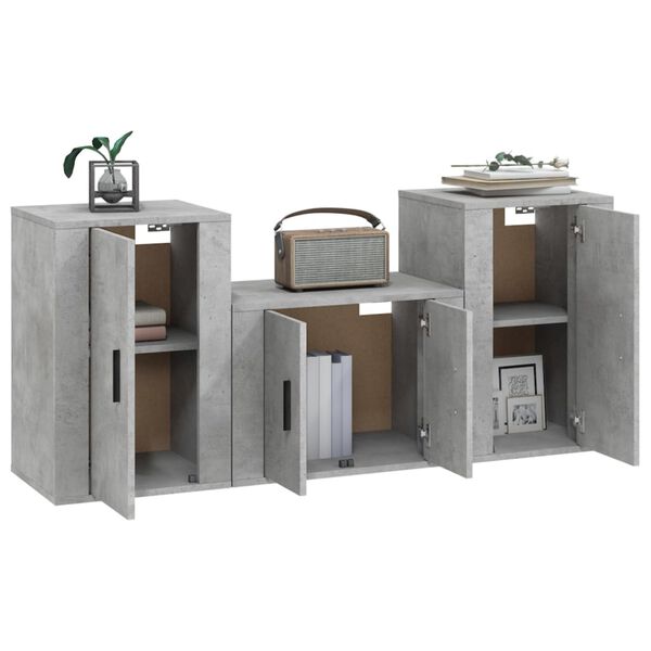 vidaXL 3 Piece TV Cabinet Set Concrete Grey Engineered Wood