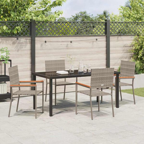 vidaXL Garden Dining Set with Cushion 5 pcs Grey Poly Rattan
