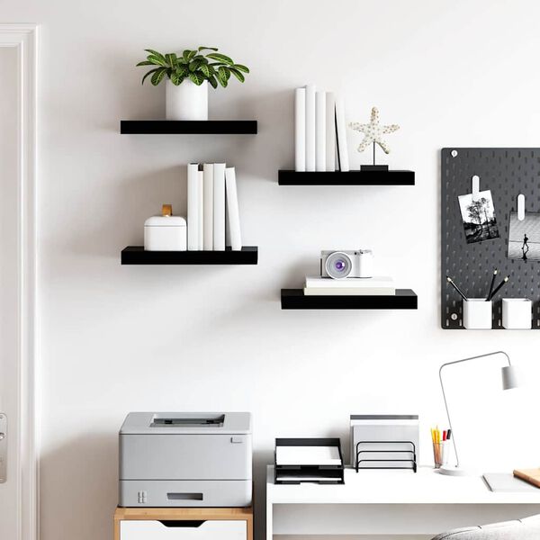 vidaXL Floating Wall Shelves 4 pcs High Gloss Black 40x23x3.8 cm MDF
