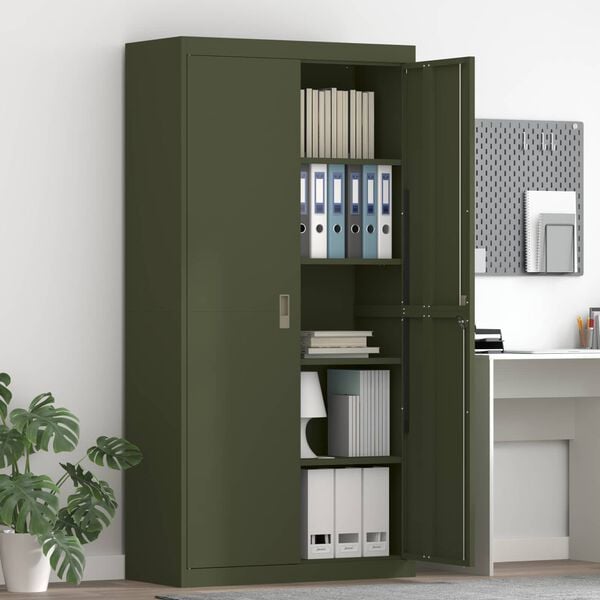 vidaXL Storage Cabinet with Storage 2 pcs Olive Green 90 x 40 x 180 cm