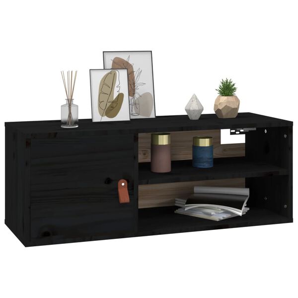 vidaXL Wall Cabinet Black 80x30x30 cm Solid Wood Pine