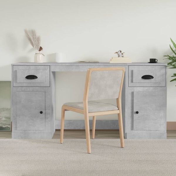 vidaXL Desk with Cabinet Concrete Grey Engineered Wood