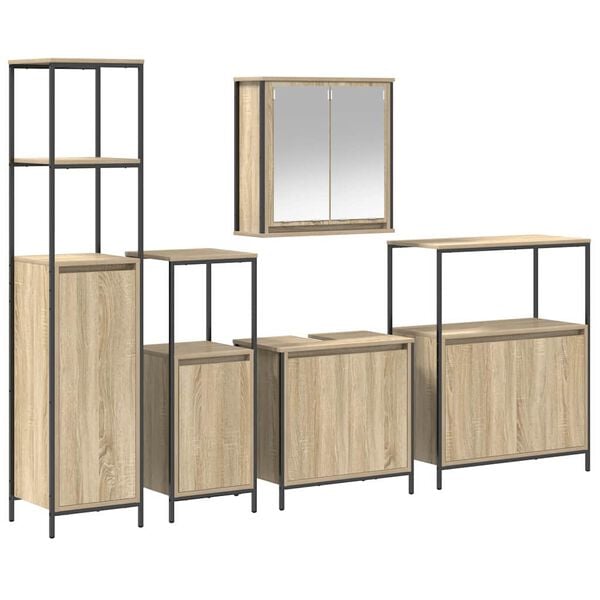 vidaXL Bathroom Furniture Set with Shelf 5 pcs Sonoma Oak and Black