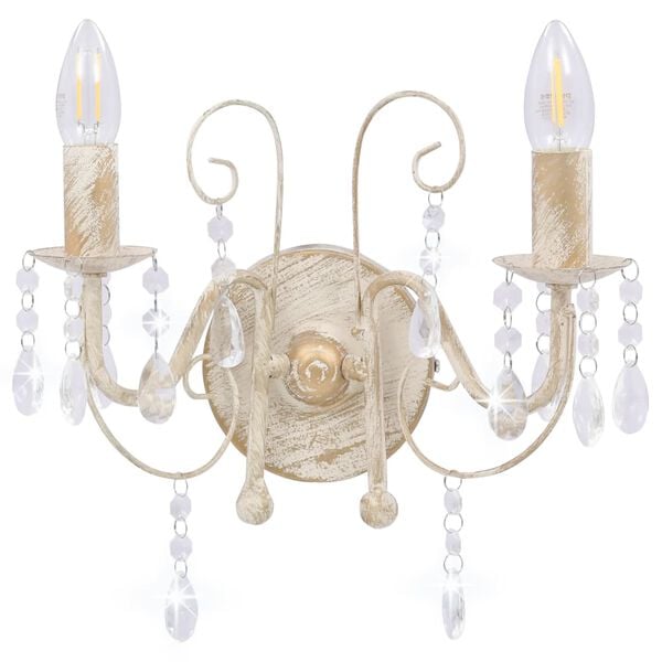 vidaXL Wall Lamp with Beads Antique White 2 x E14 Bulbs