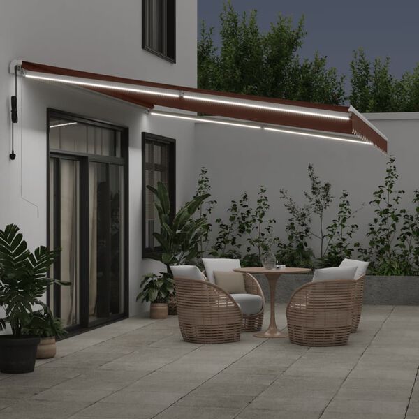 vidaXL Automatic Retractable Awning with LED Brown 500x350 cm