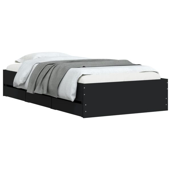 vidaXL Bed Frame with Drawers without Mattress Black 90x200 cm