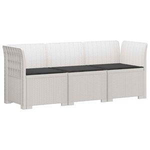 vidaXL 3-Seater Garden Sofa with Cushions Rattan Look PP White