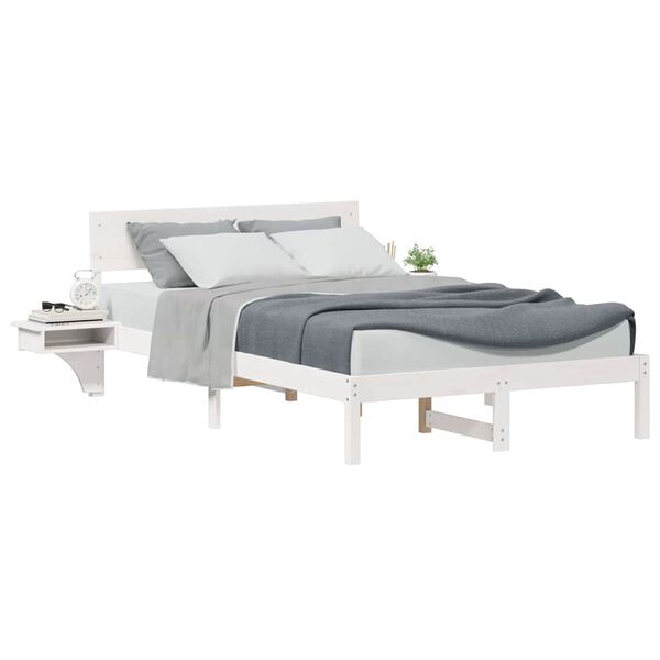 vidaXL Bed Frame with Headboard White 135 x 190 cm Solid Pine Wood