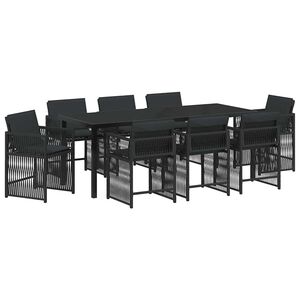 vidaXL Garden Dining Set 9 pcs Black Poly Rattan