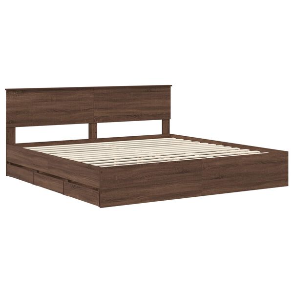 vidaXL Bed Frame with Drawer Brown Oak 200 x 200 cm Engineer Wood