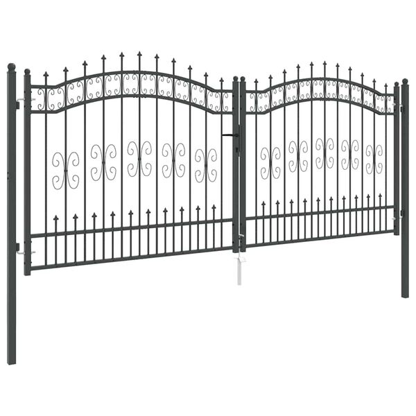 vidaXL Fence Gate with Spear Top Black 305x125 cm Powder-coated Steel
