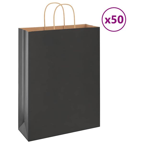 vidaXL Paper Bags 50 pcs with Handles Black 32x12x42 cm