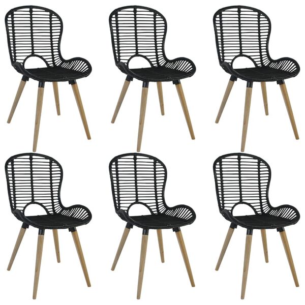 vidaXL Dining Chairs 6 pcs Black Natural Rattan