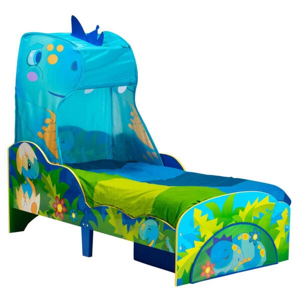 Worlds Apart Toddler Bed with Drawer Dinosaurs 142x77x138cm Blue and Green