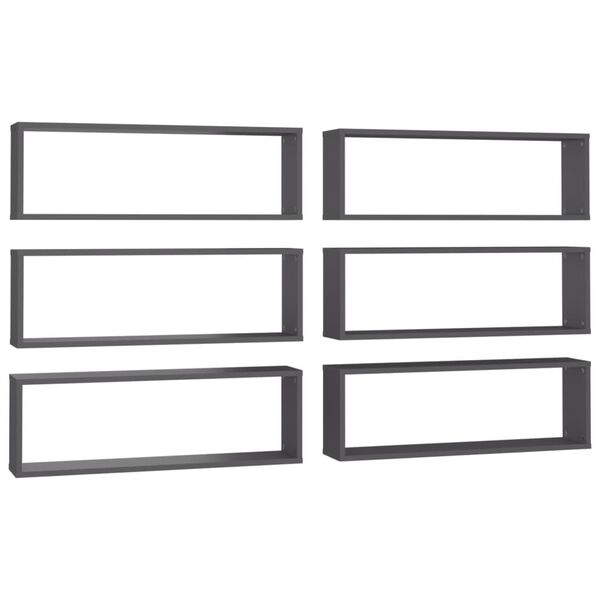 vidaXL Wall Cube Shelf 6 pcs Grey 80x15x26.5 cm Engineered Wood