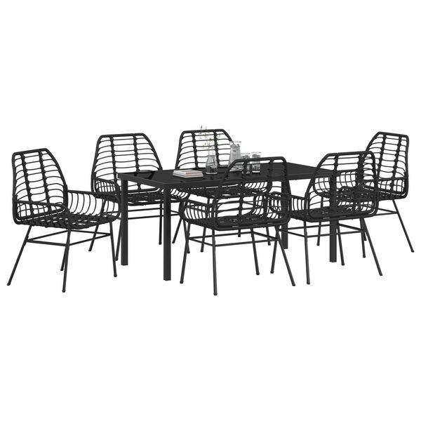 vidaXL Garden Dining Set 7 pcs Black Poly Rattan