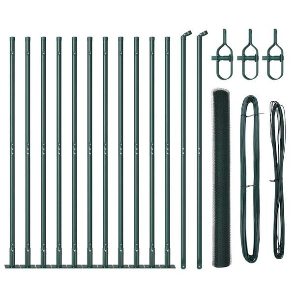 vidaXL Fence with Posts Green 1.5 x 25 m PVC-coated steel