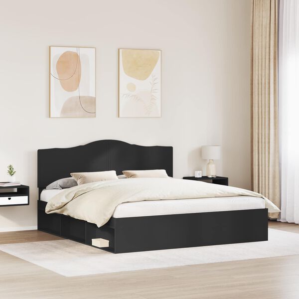 vidaXL Bed Frame with Headboard Black 200 x 200 cm Solid Pine Wood